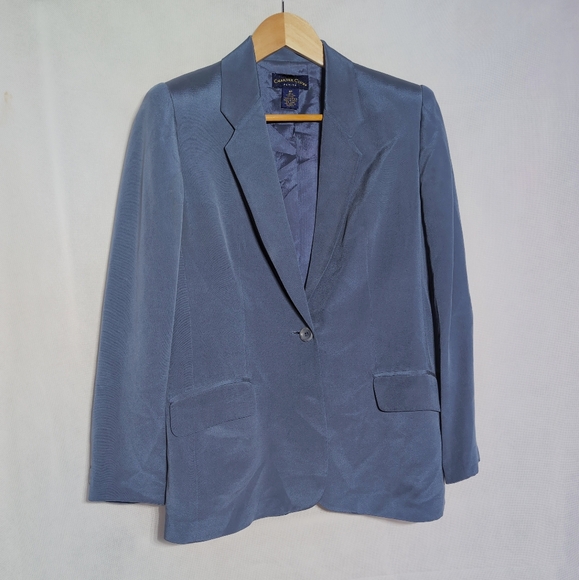Y2K Silk Charter Club Sz 8P Women's Blue Suit - Picture 2 of 8